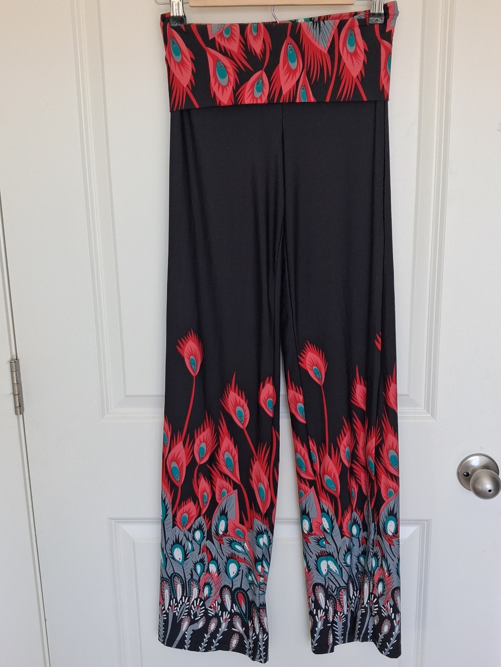 White Mark Red Peacock Print Wide Leg Palazzo Pants - Size Small -Tall Friendly